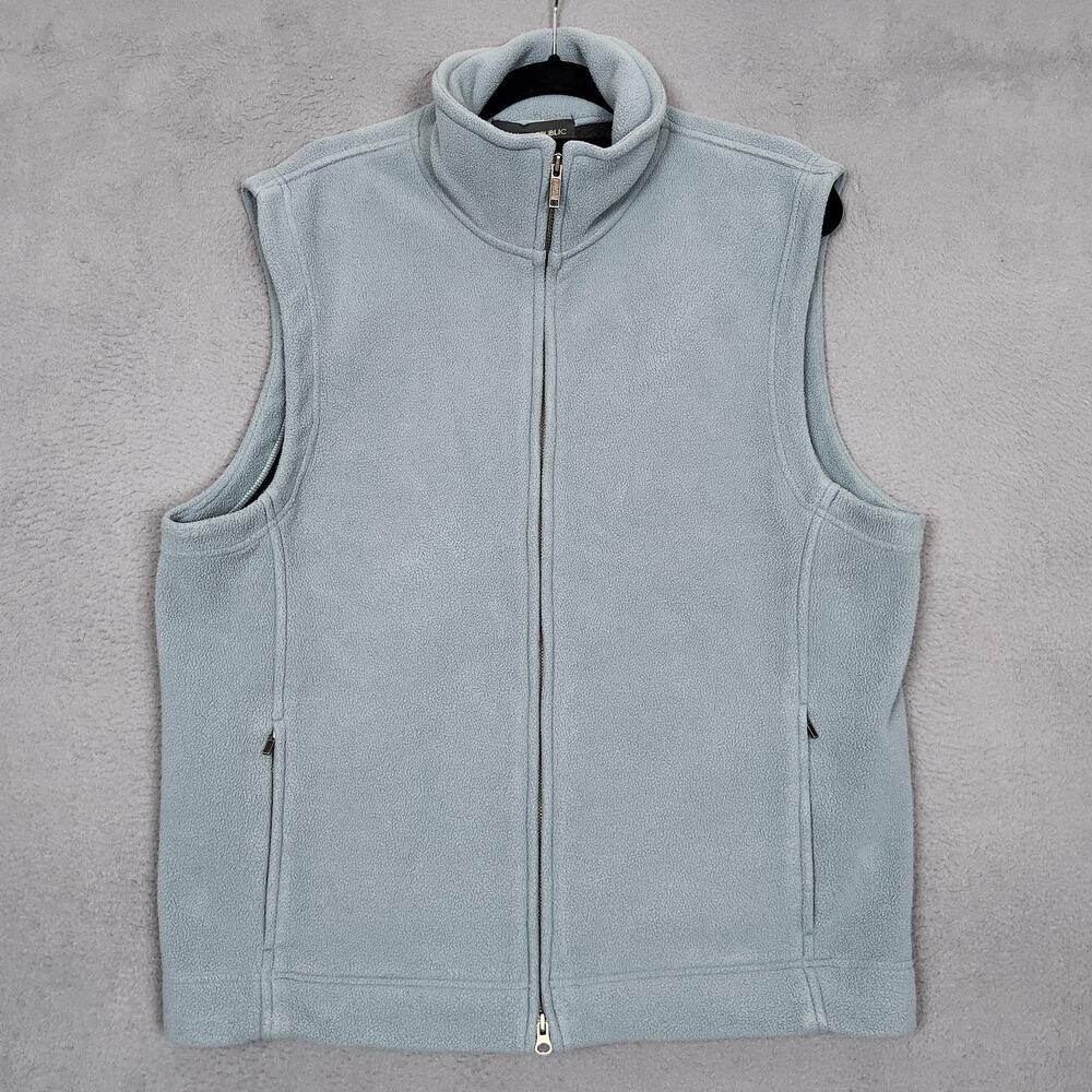 Banana Republic Vest Mens XL Blue Fleece Full Zip Stand Collar Lined Vintage